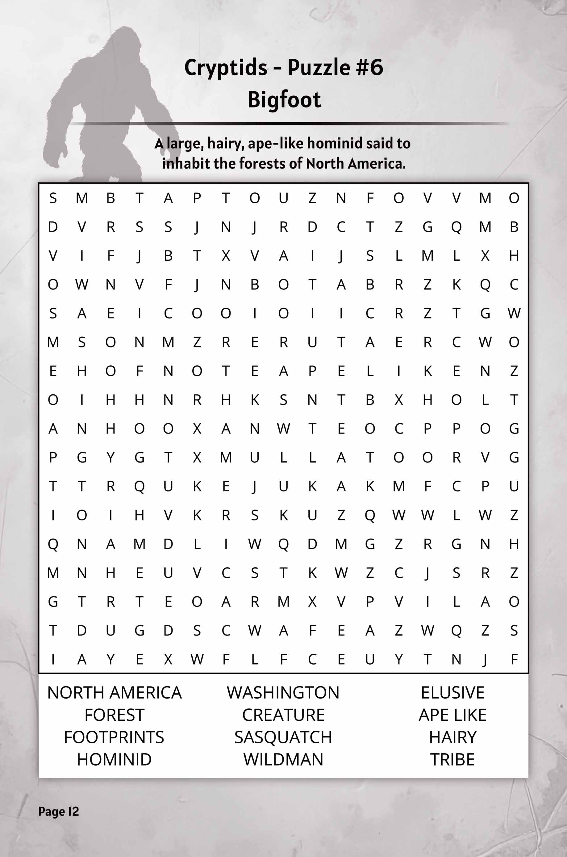 about five cryptids word search puzzle bigfoot