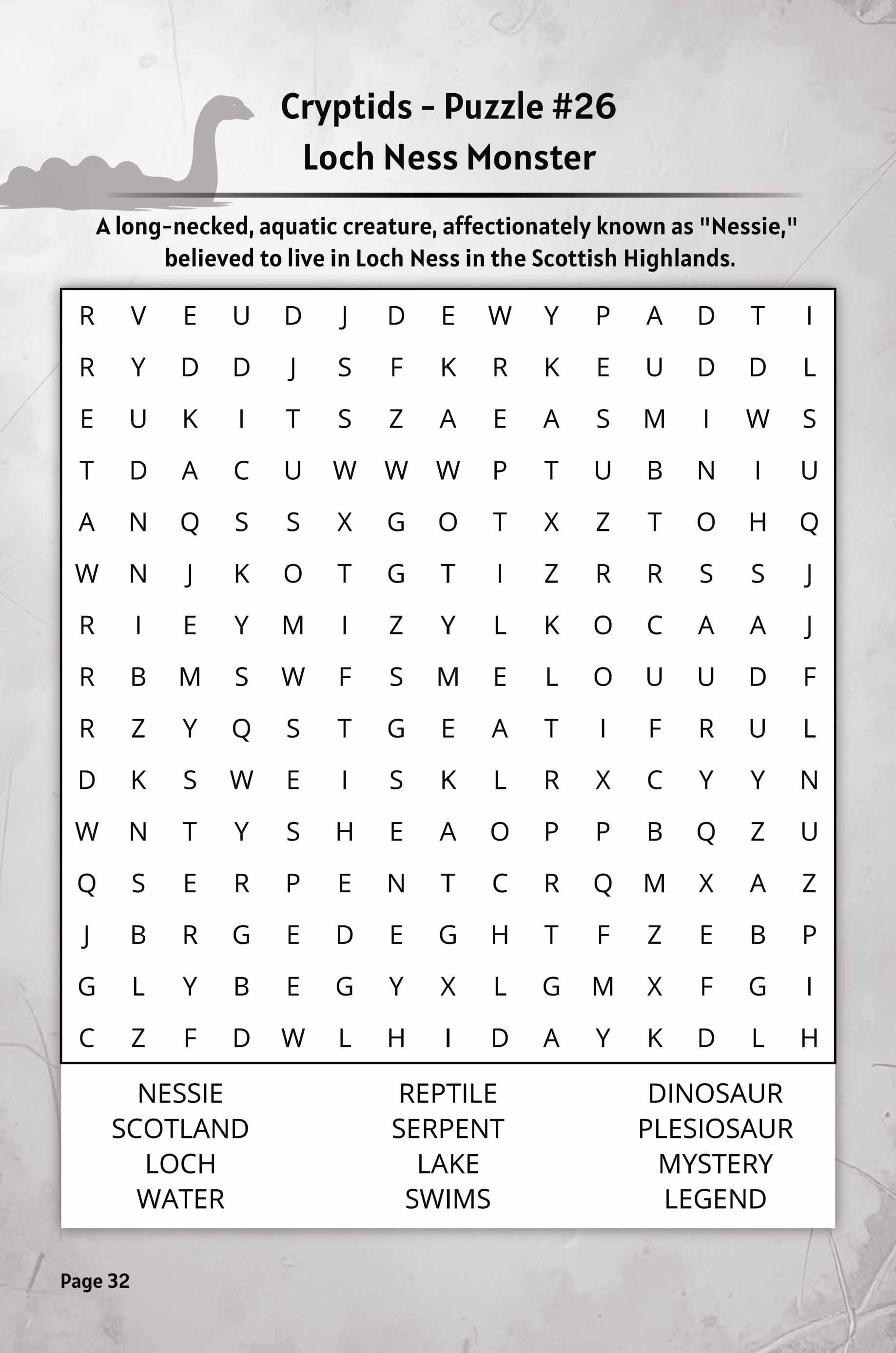 about five cryptids word search puzzle lochness monster