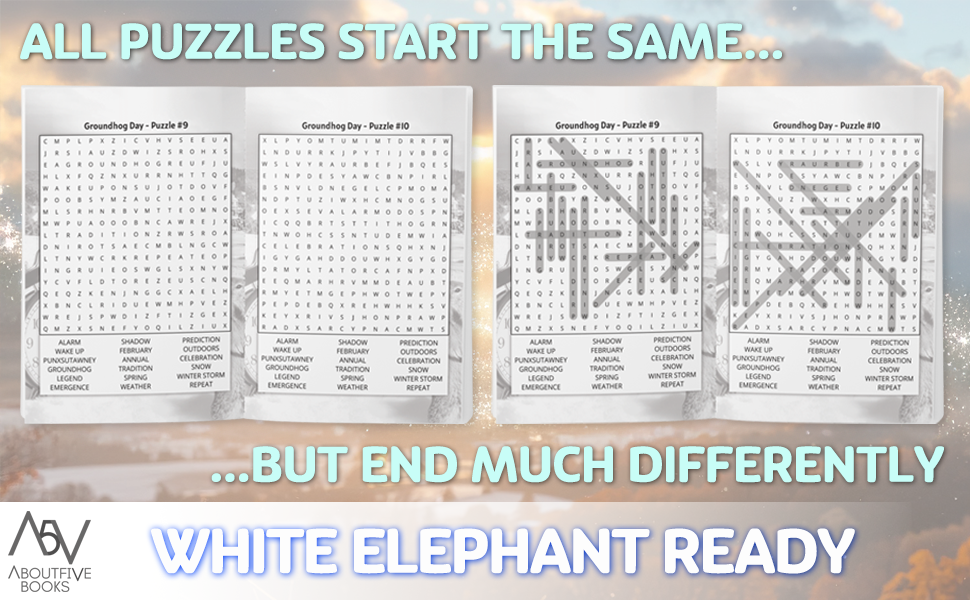 opened groundhog day game book showing puzzles groundhog day party favors for white elephant