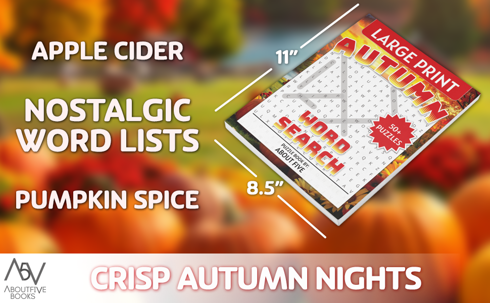 wordfinder puzzle book with apple cider cozy words pumpkin spice word search books for adults 8.5x11
