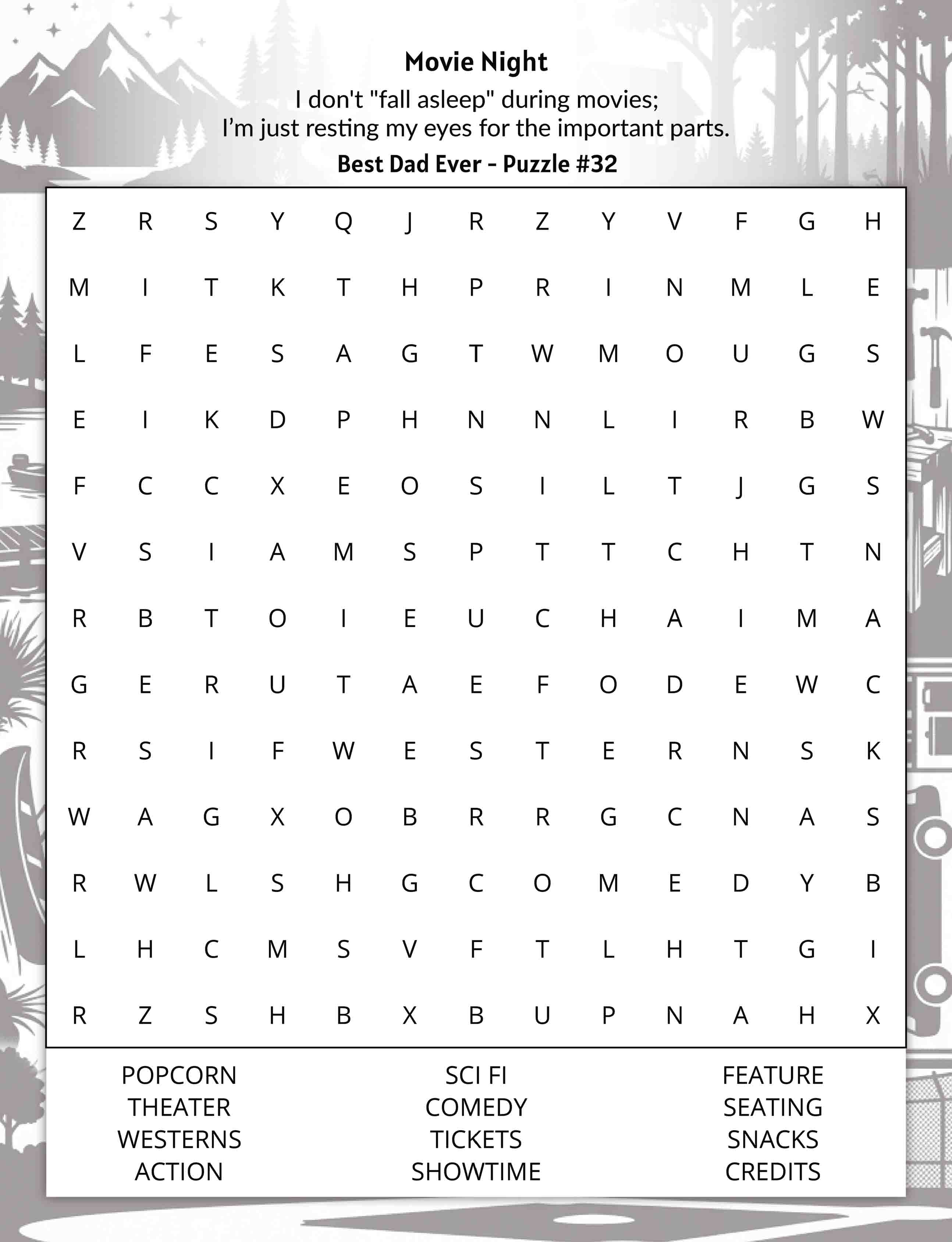 about five large print movie night word search puzzle movie night