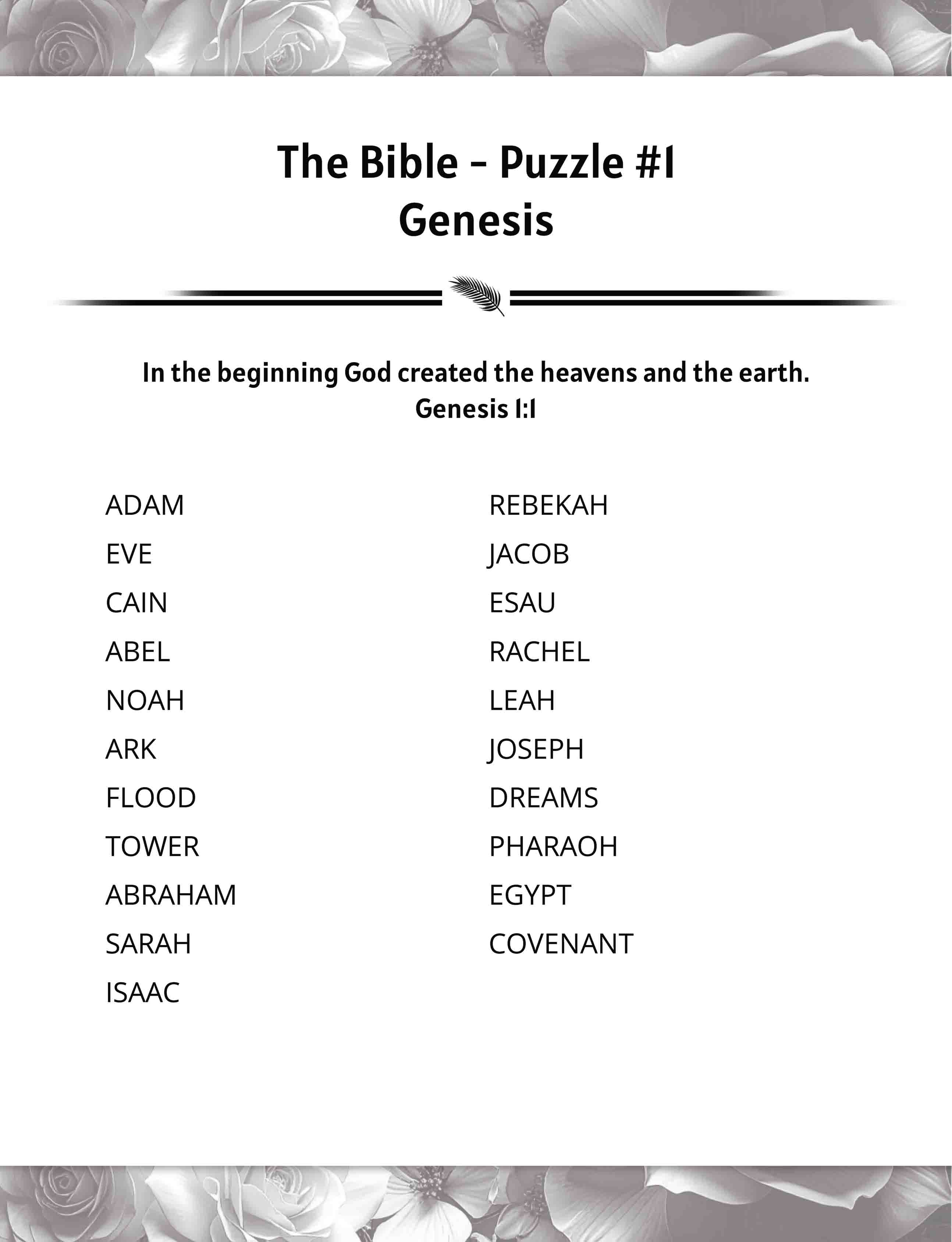 about five large print bible word search puzzle genesis words