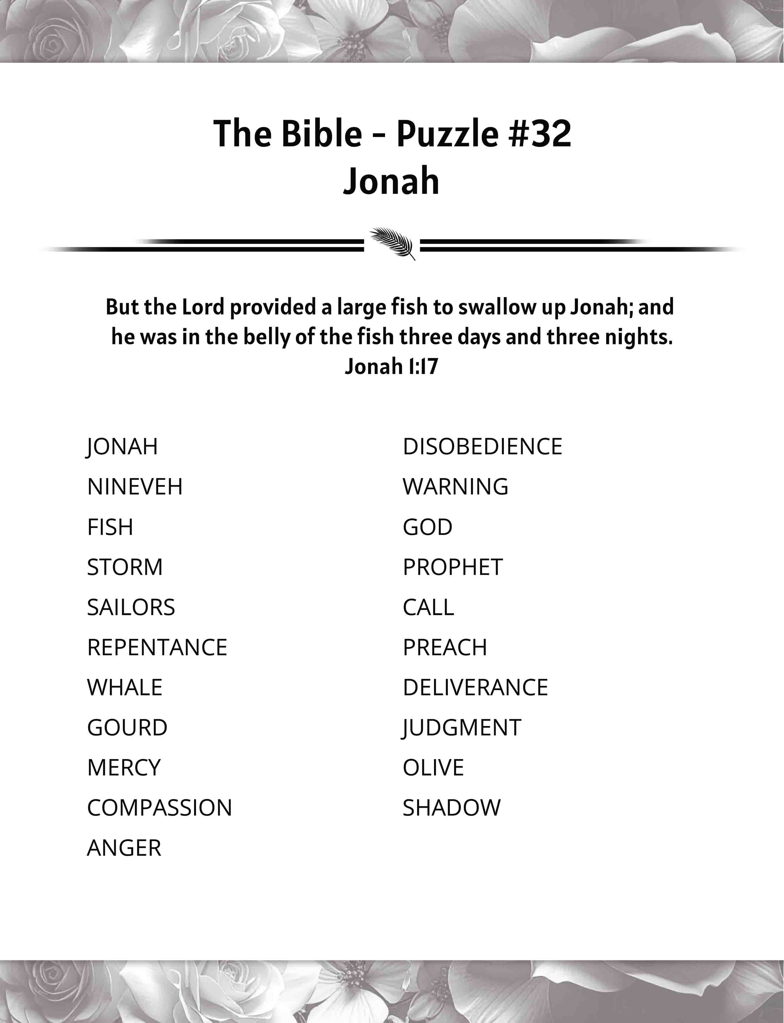 about five large print bible word search puzzle jonah words