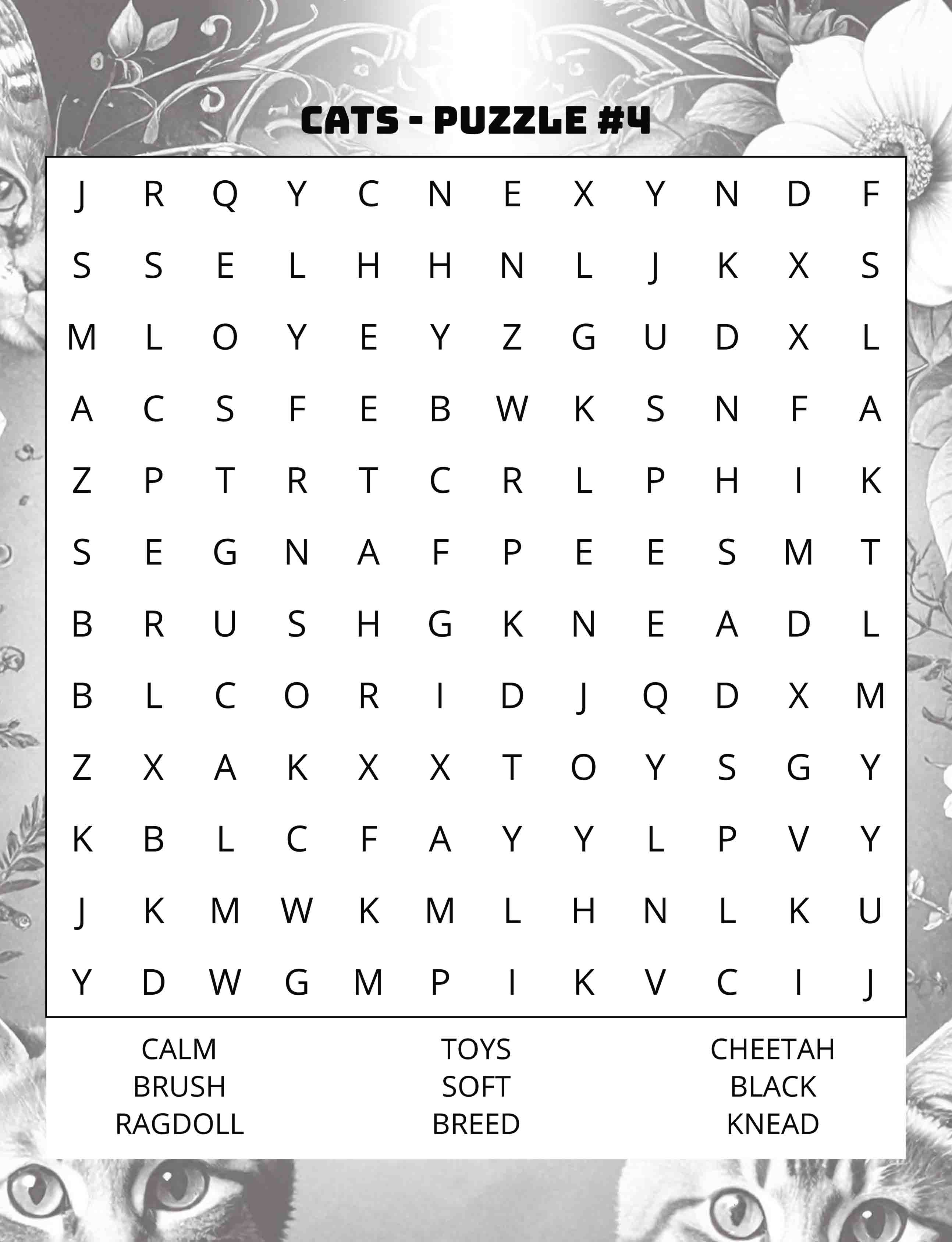 about five large print cats word search puzzle 04