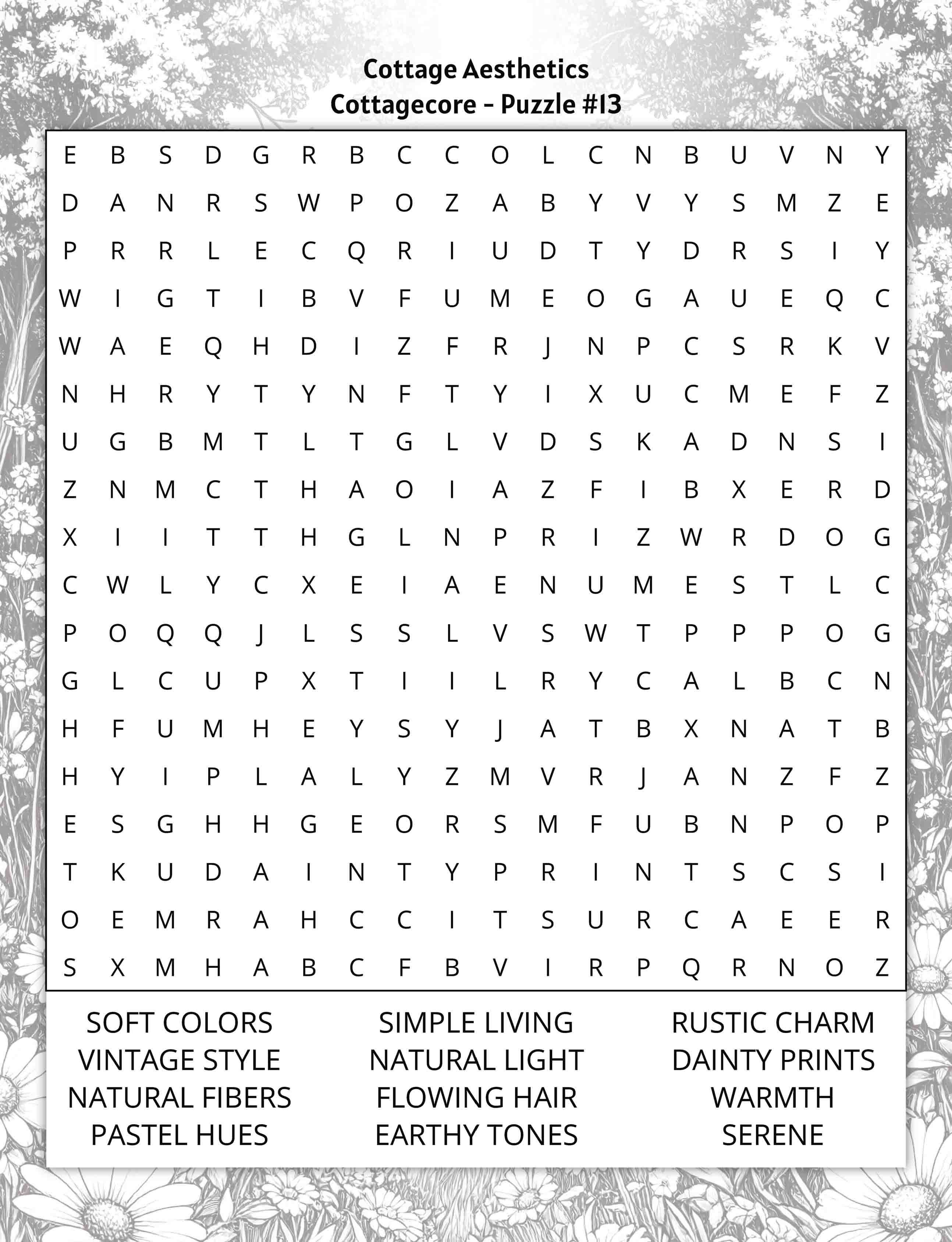 about five large print cottagecore word search puzzle cottage aesthetics