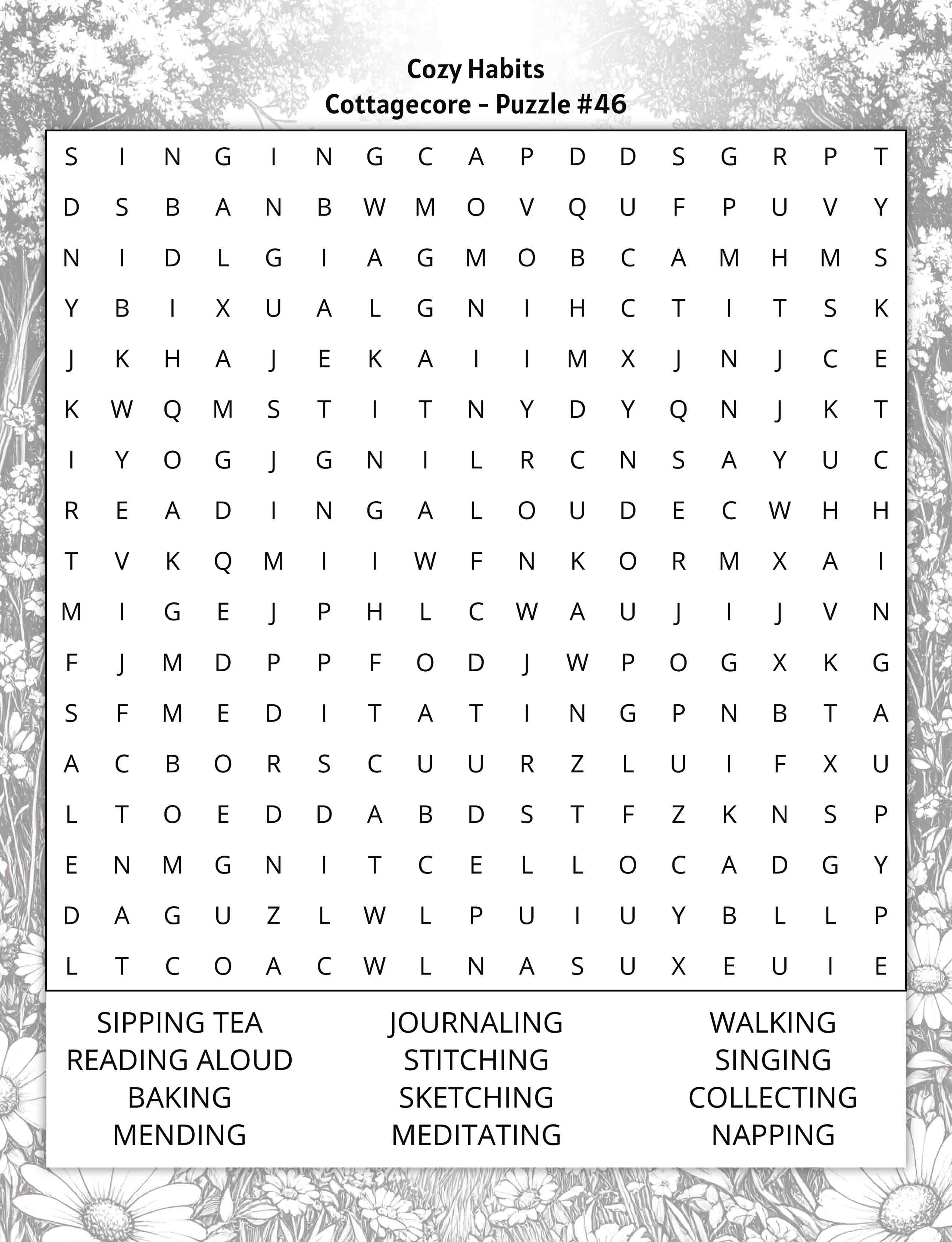 about five large print cottagecore word search puzzle cozy habits
