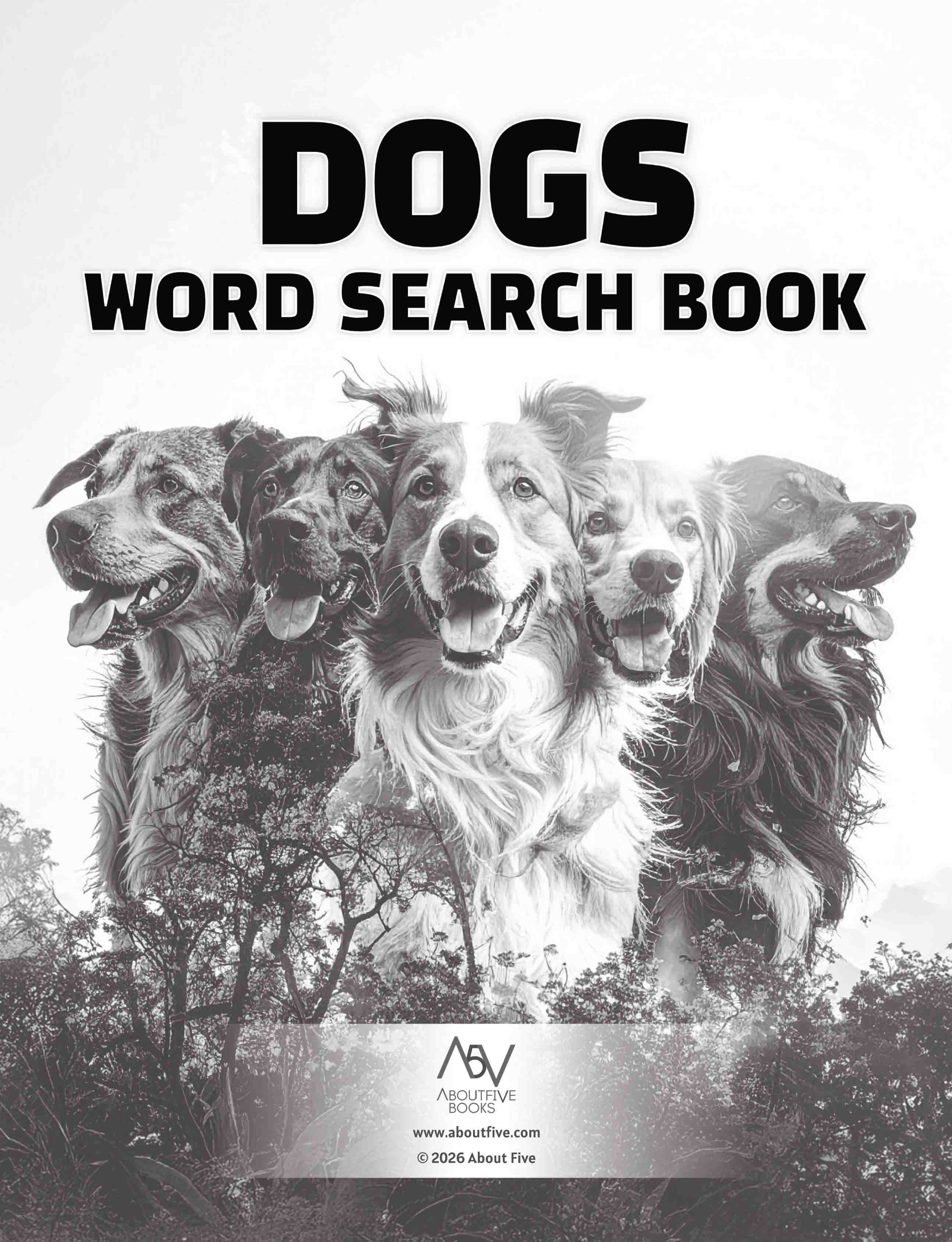 about five large print dogs word search book about five books