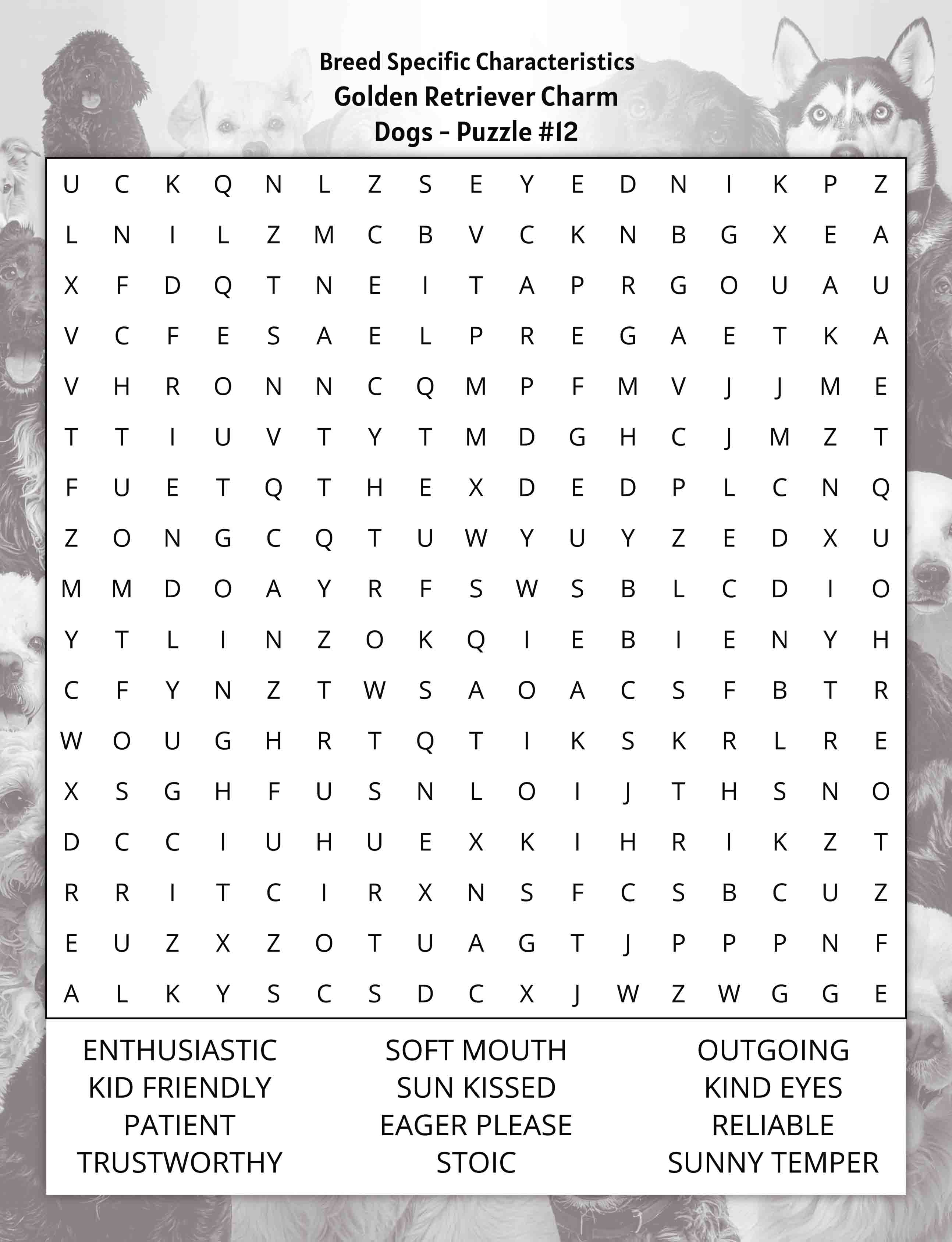 aboutfive large print dogs word search puzzle breed specific characteristics golden retriever charm