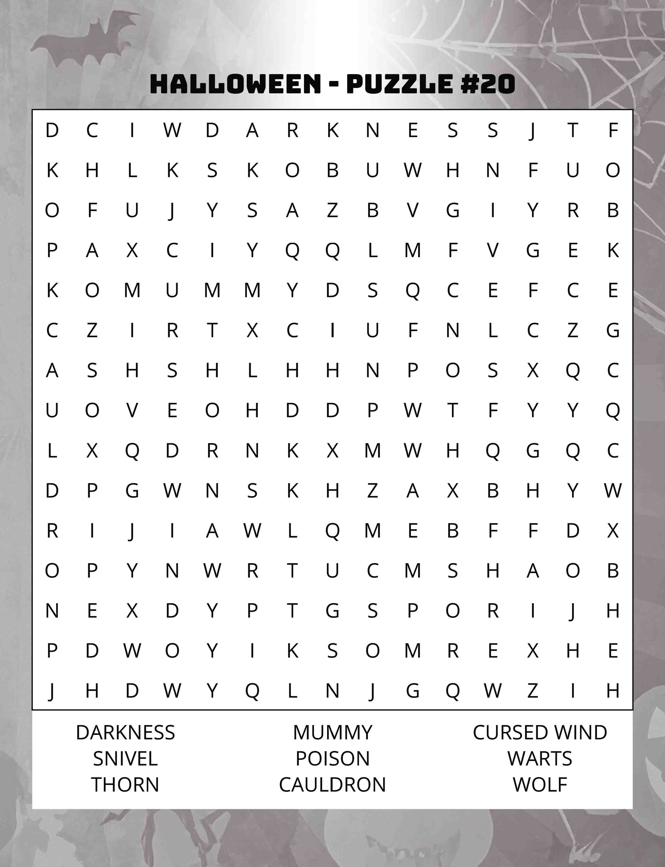 about five large print halloween word search puzzle featuring mummy thorn wolf words