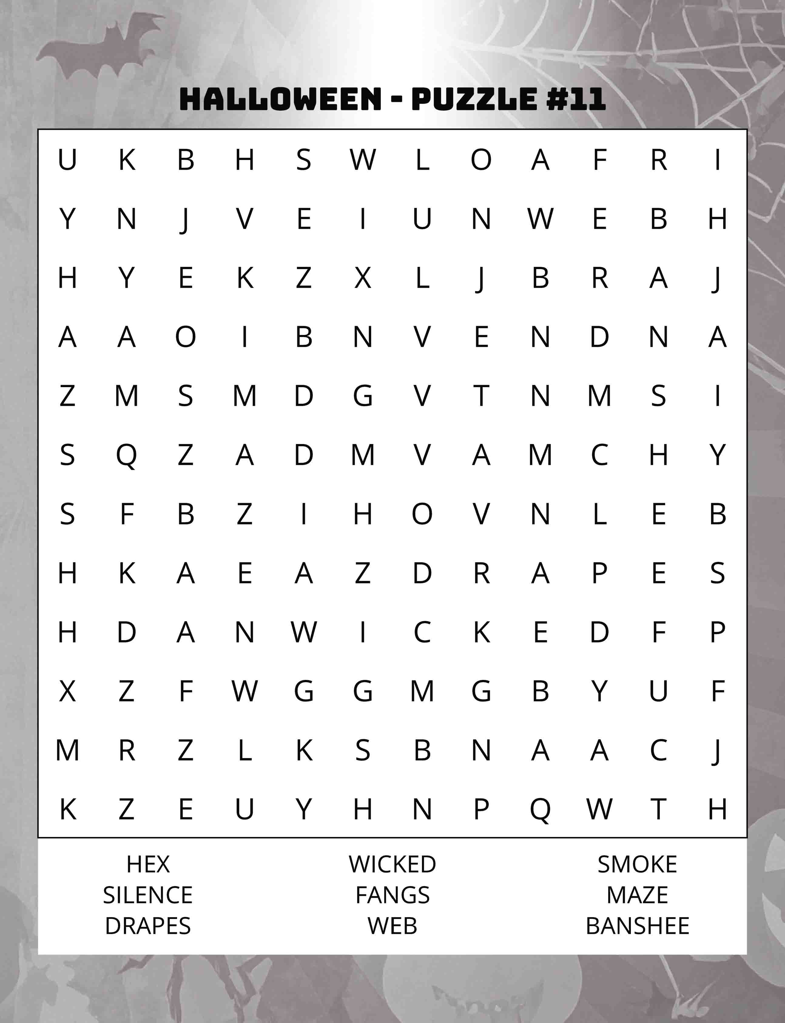 about five large print halloween word search puzzle featuring fangs wicked web words