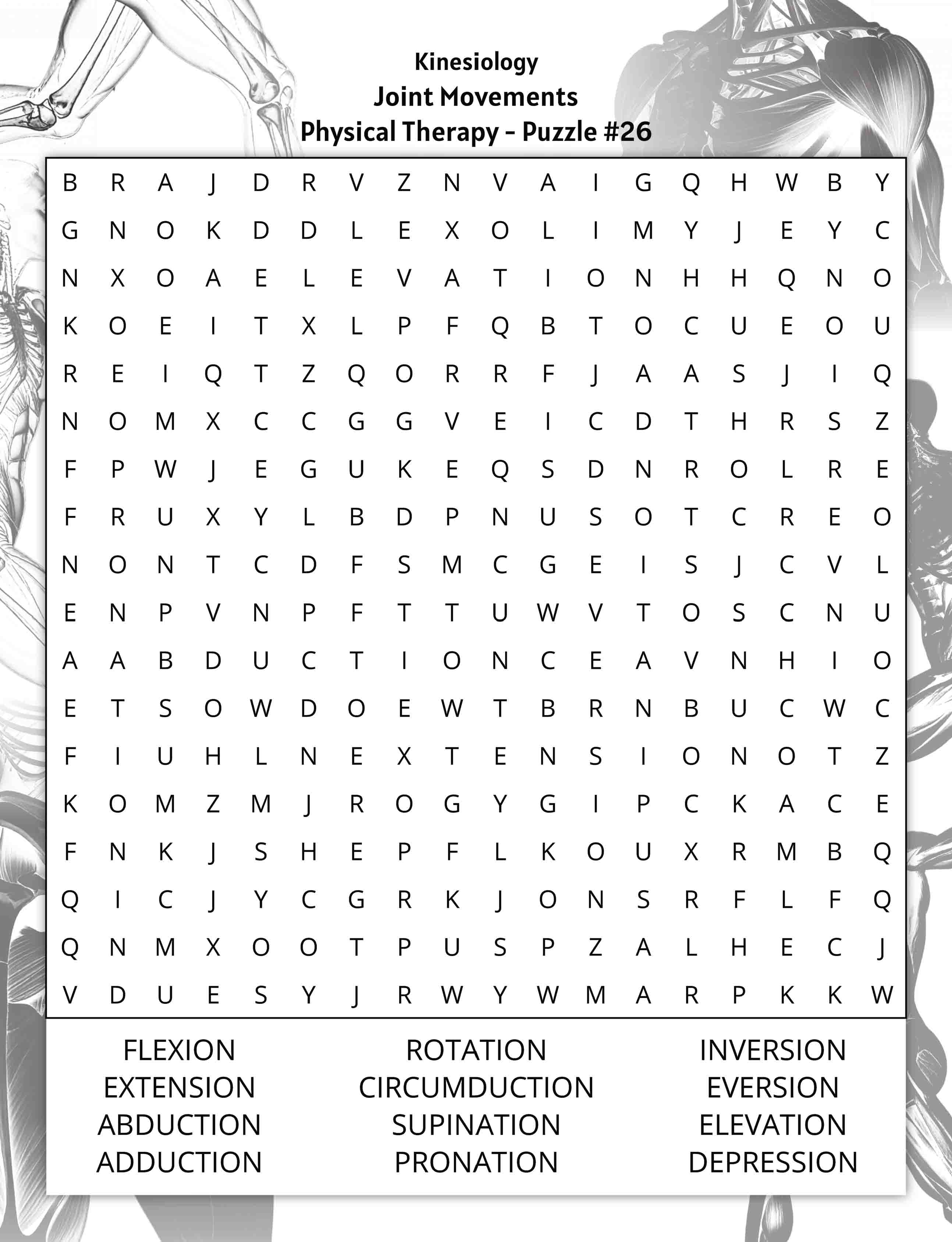 about five large print physical therapy word search puzzle kinesiology joint movements