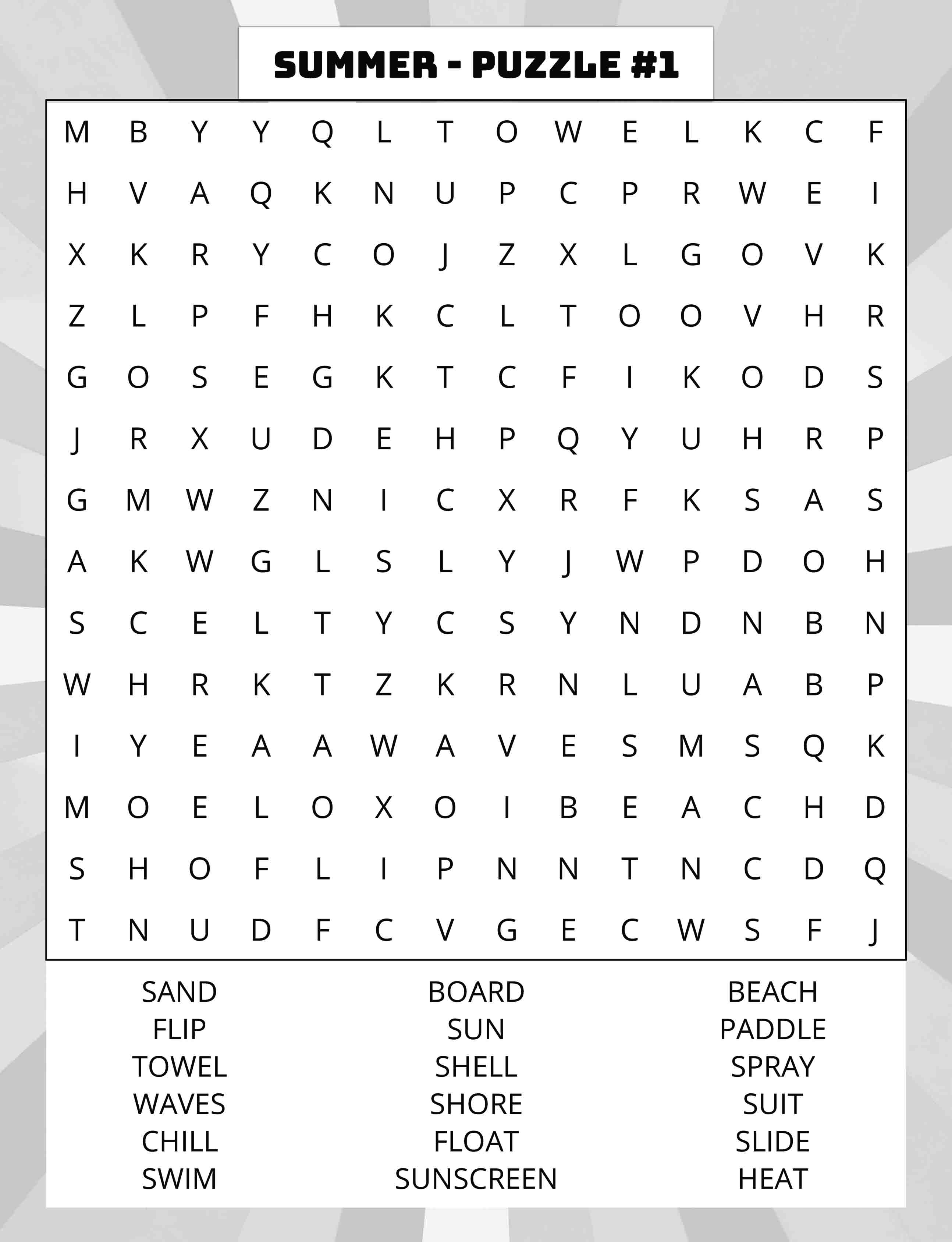 about five large print summer word search puzzle 01 featuring beach swim waves