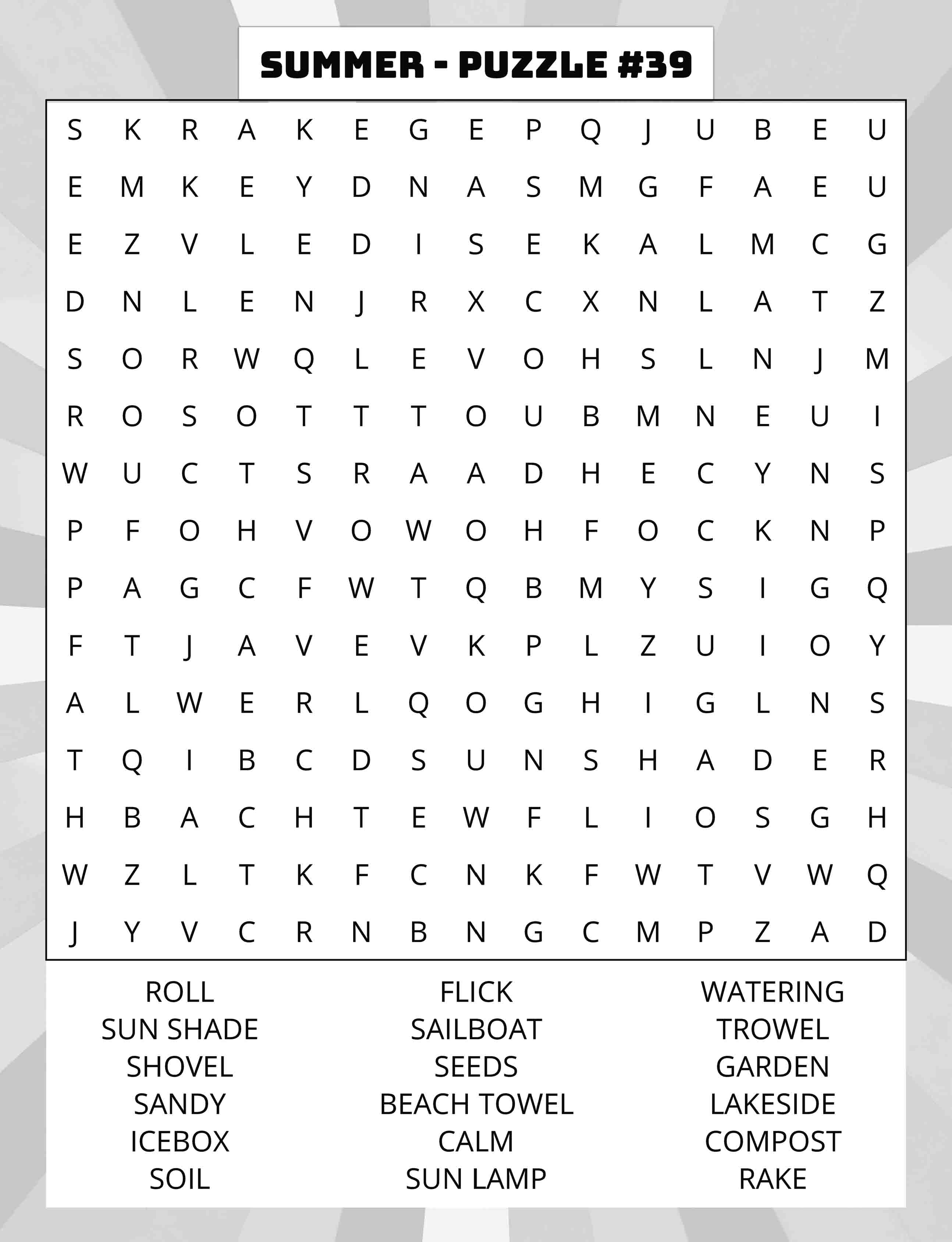 about five large print summer word search puzzle 39 featuring sun shade sailboat calm