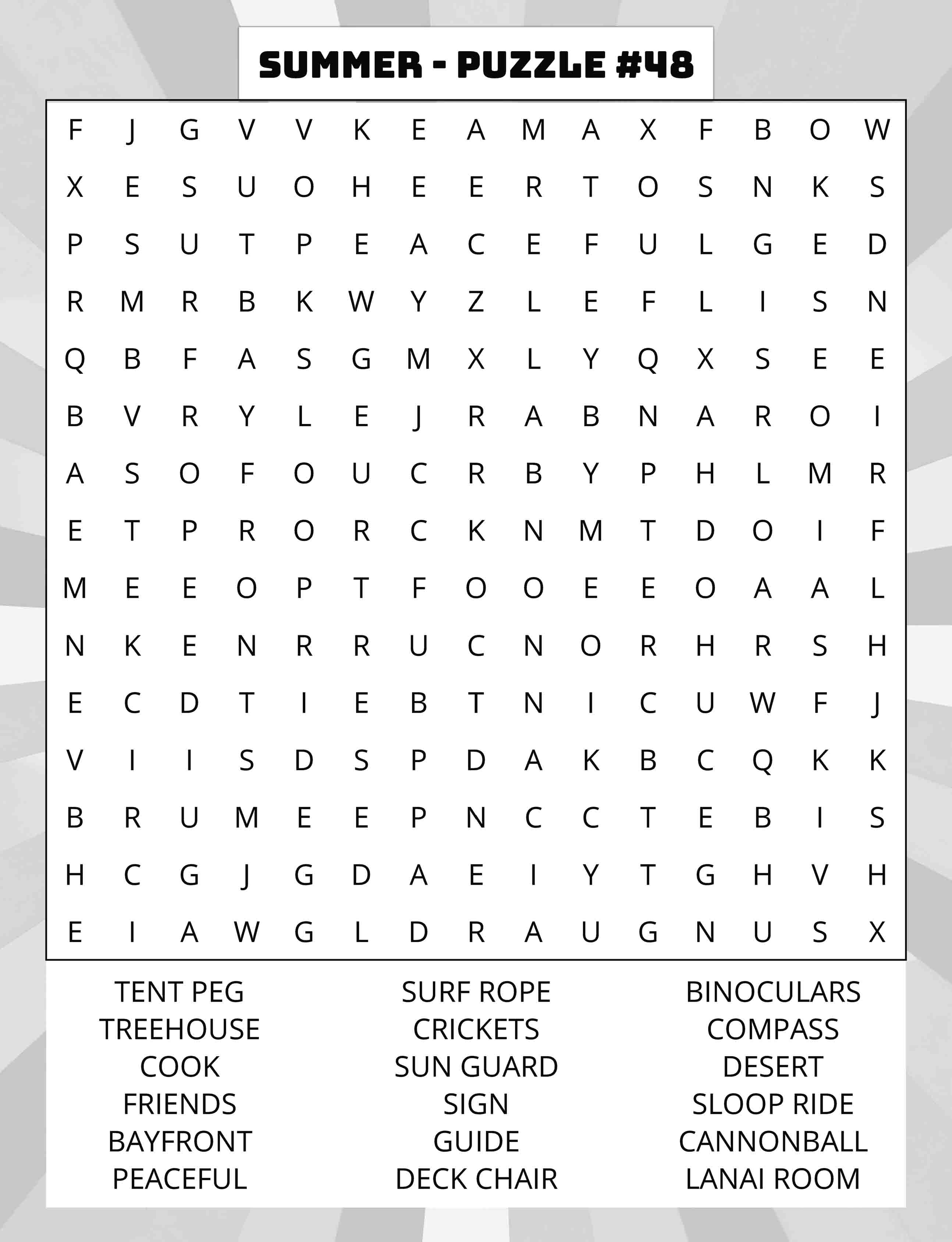 about five large print summer word search puzzle 48 featuring treehouse peaceful desert