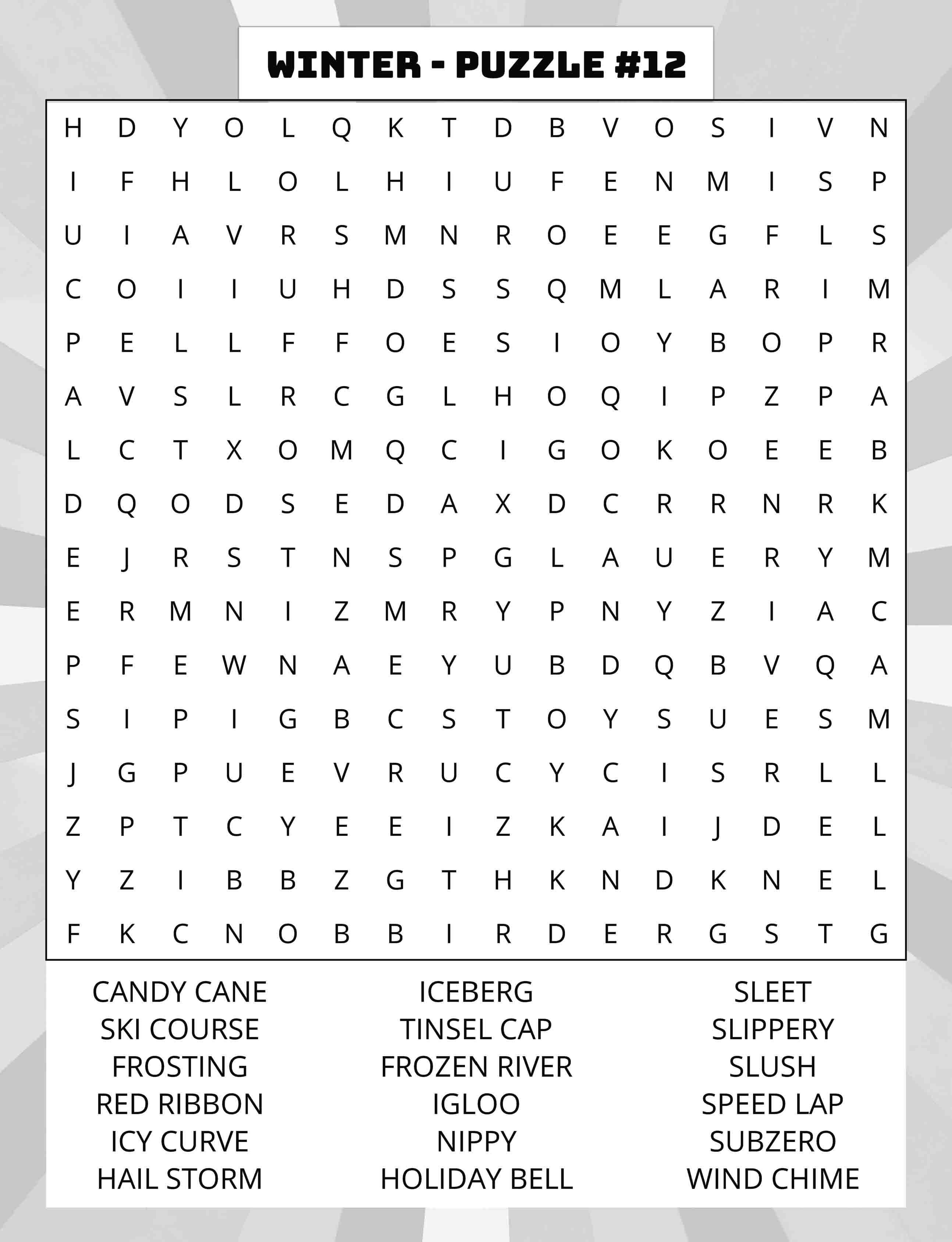about five large print winter word search puzzle 12 featuring candy cane iceberg slippery
