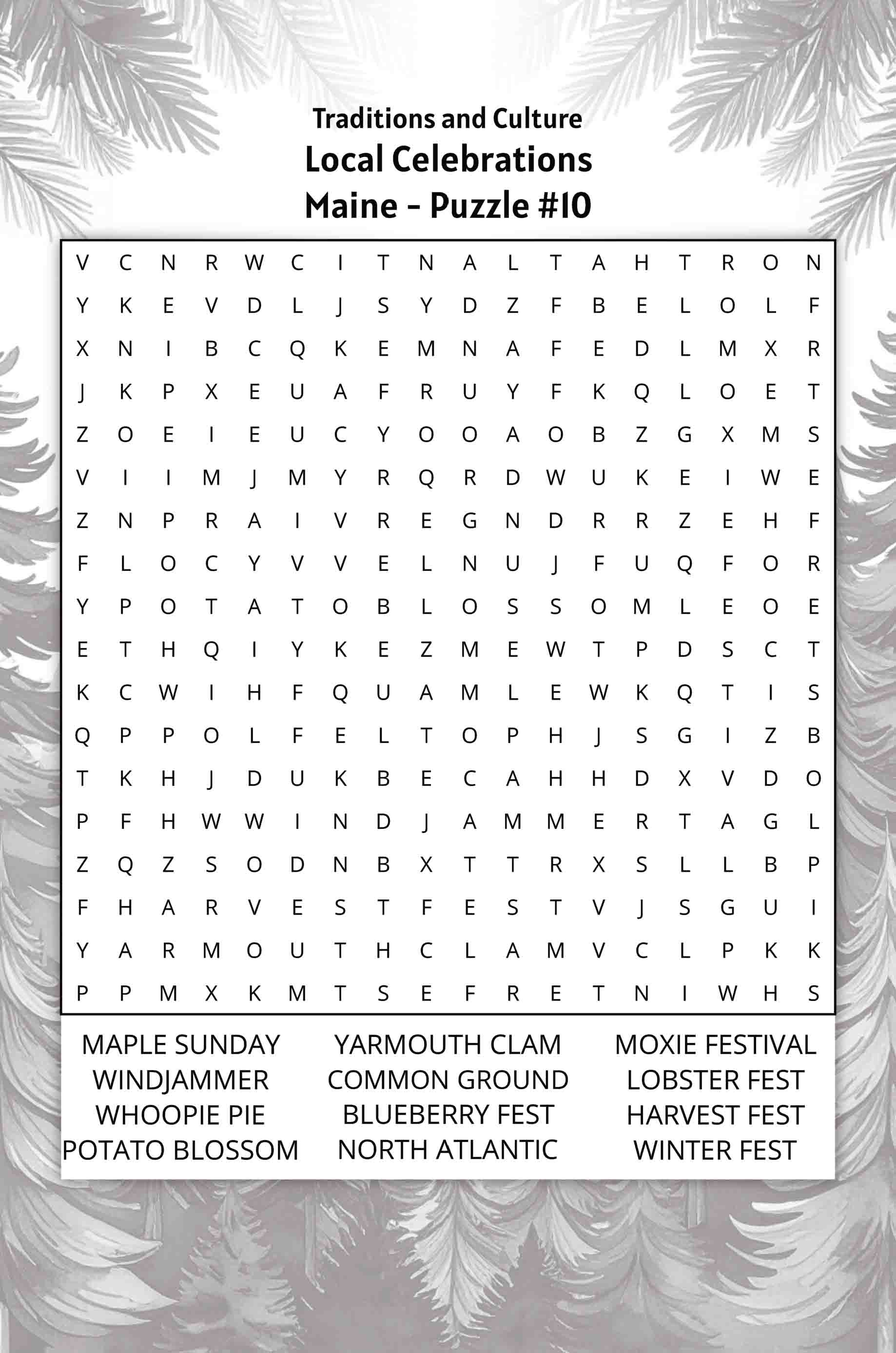 about five maine word search puzzle local celebrations