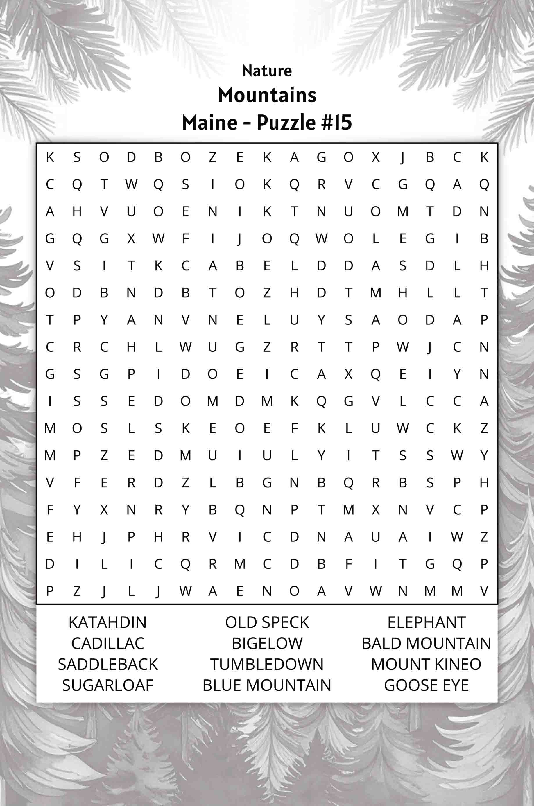 about five maine word search puzzle mountains