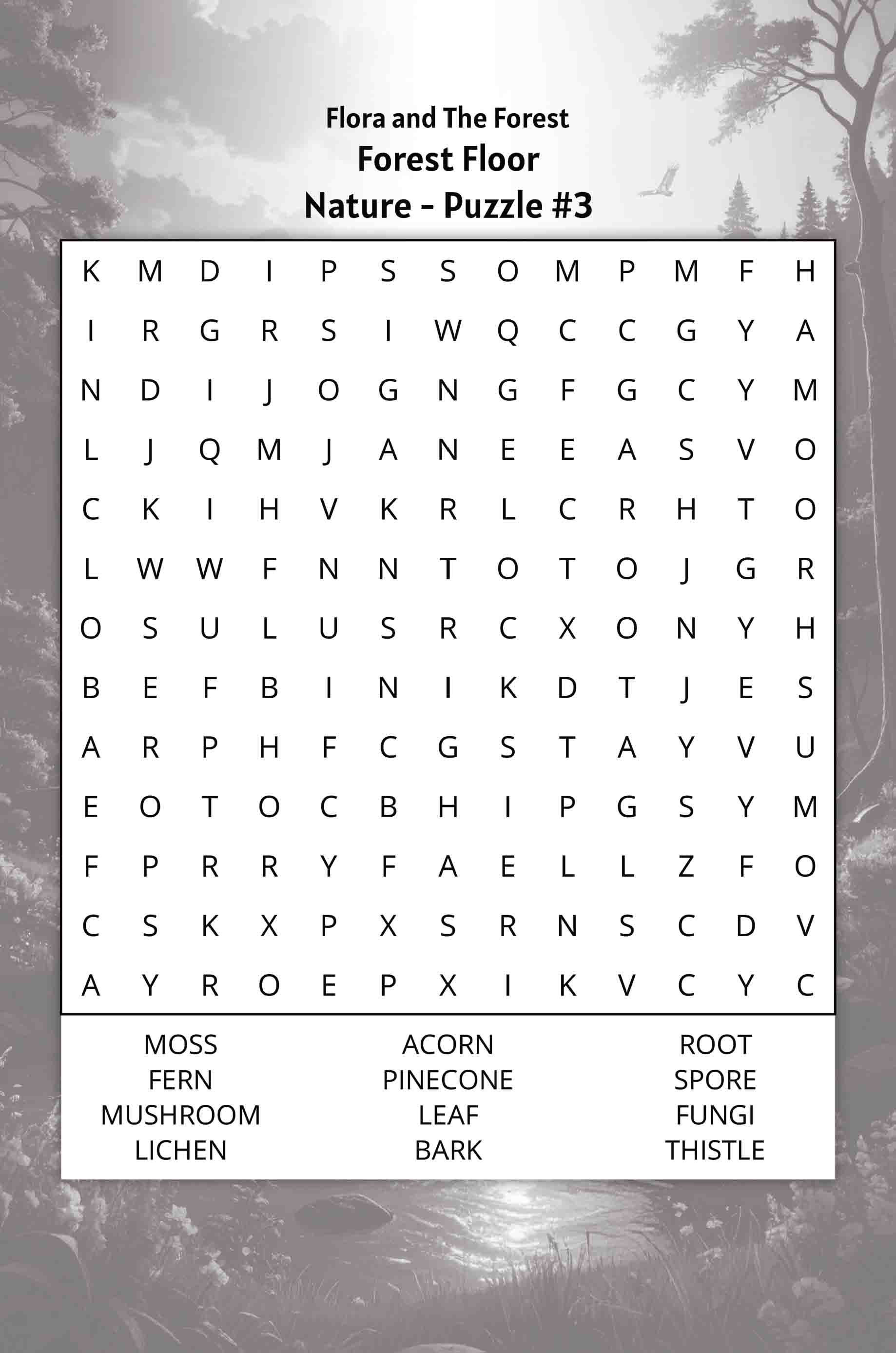 about five nature word search puzzle flora and the forest forest floor mushroom nature