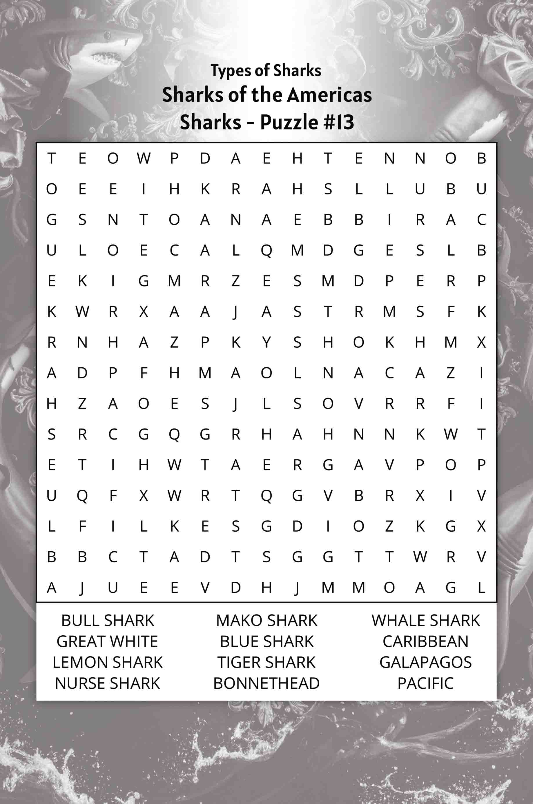 about five sharks word search puzzle sharks of the america featuring bull shark pacific caribbean