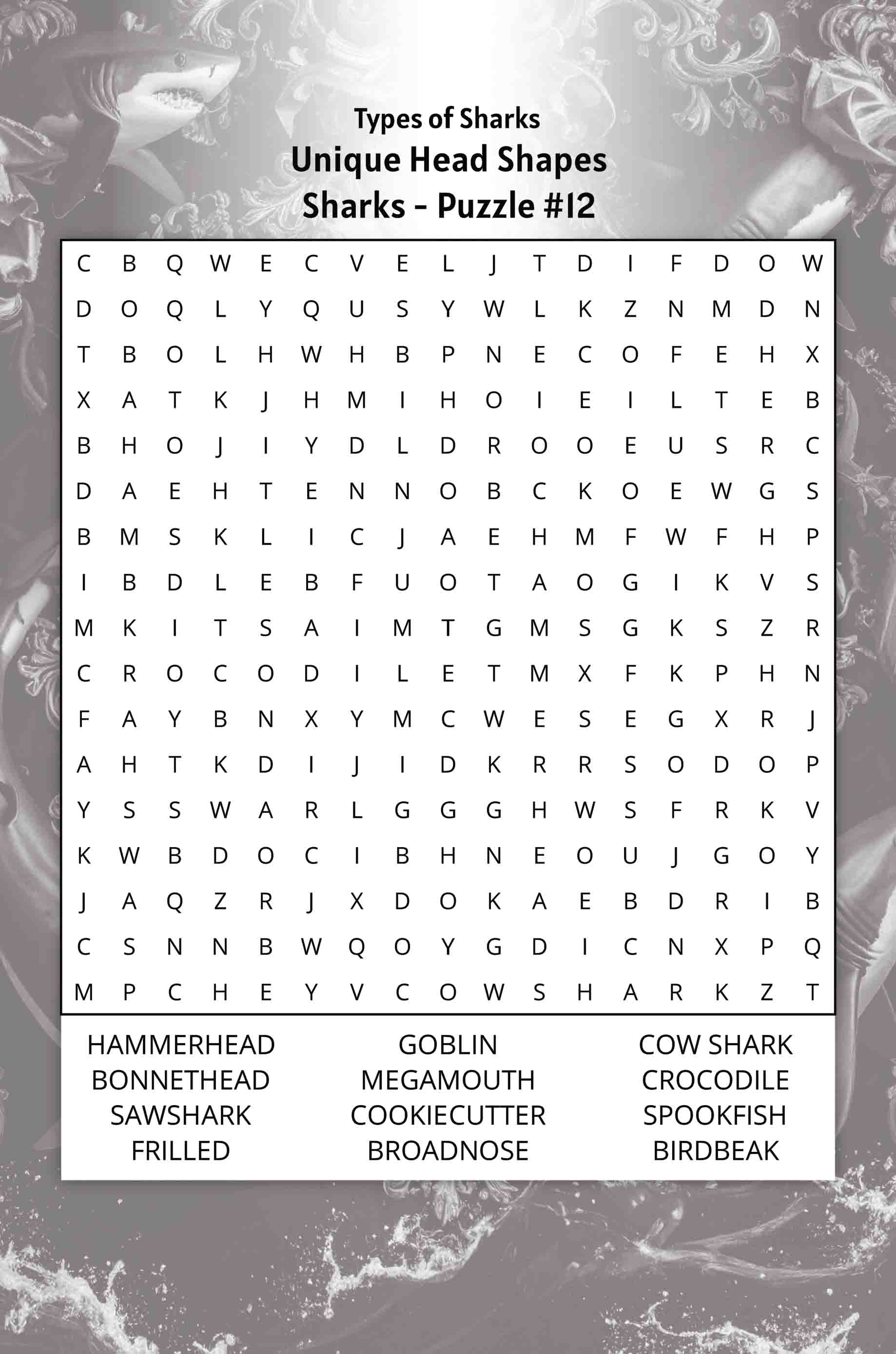 about five sharks word search puzzle unique head shapes featuring hammerhead sawfish megamouth