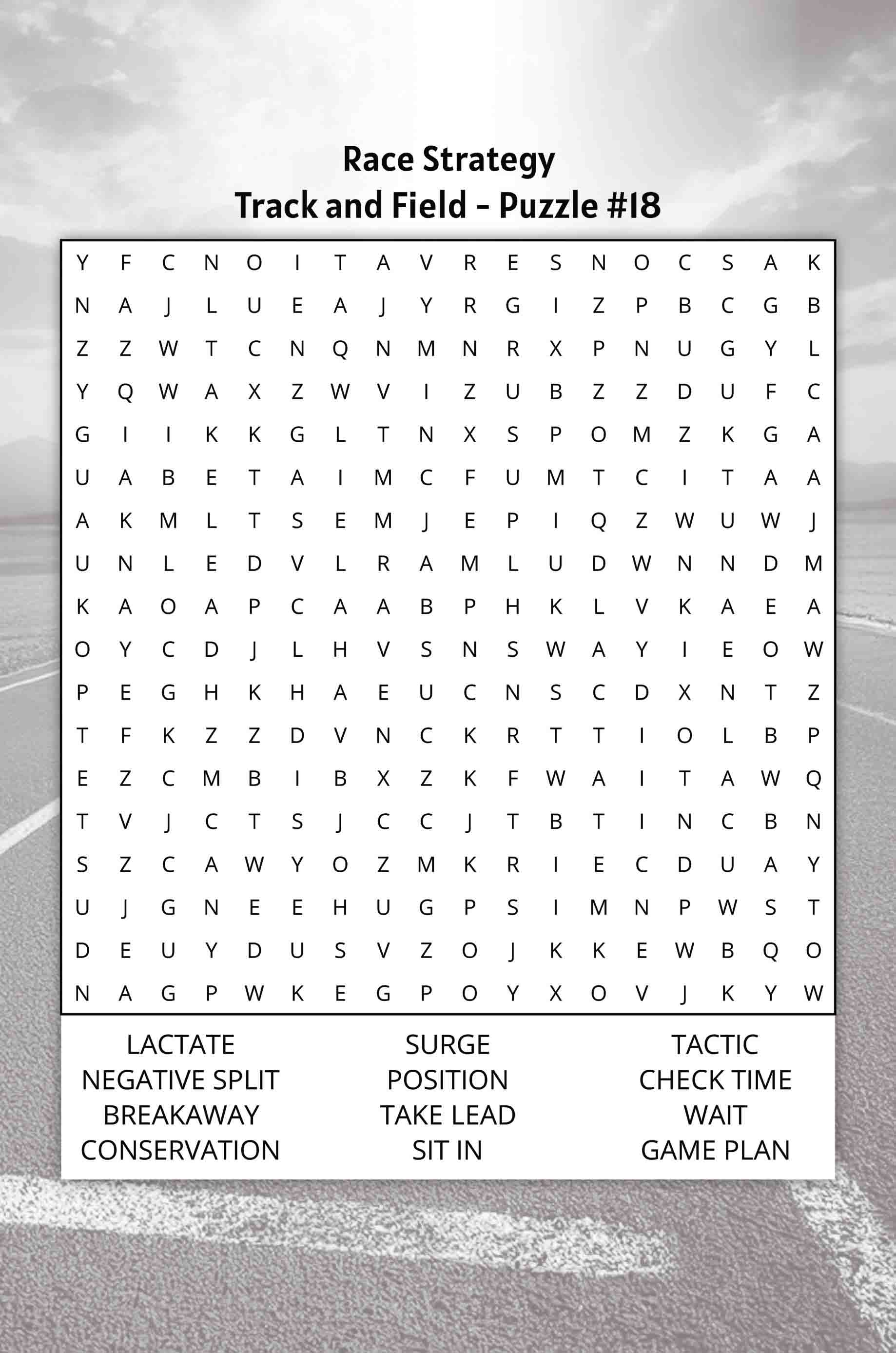 about five track and field word search puzzle race strategy