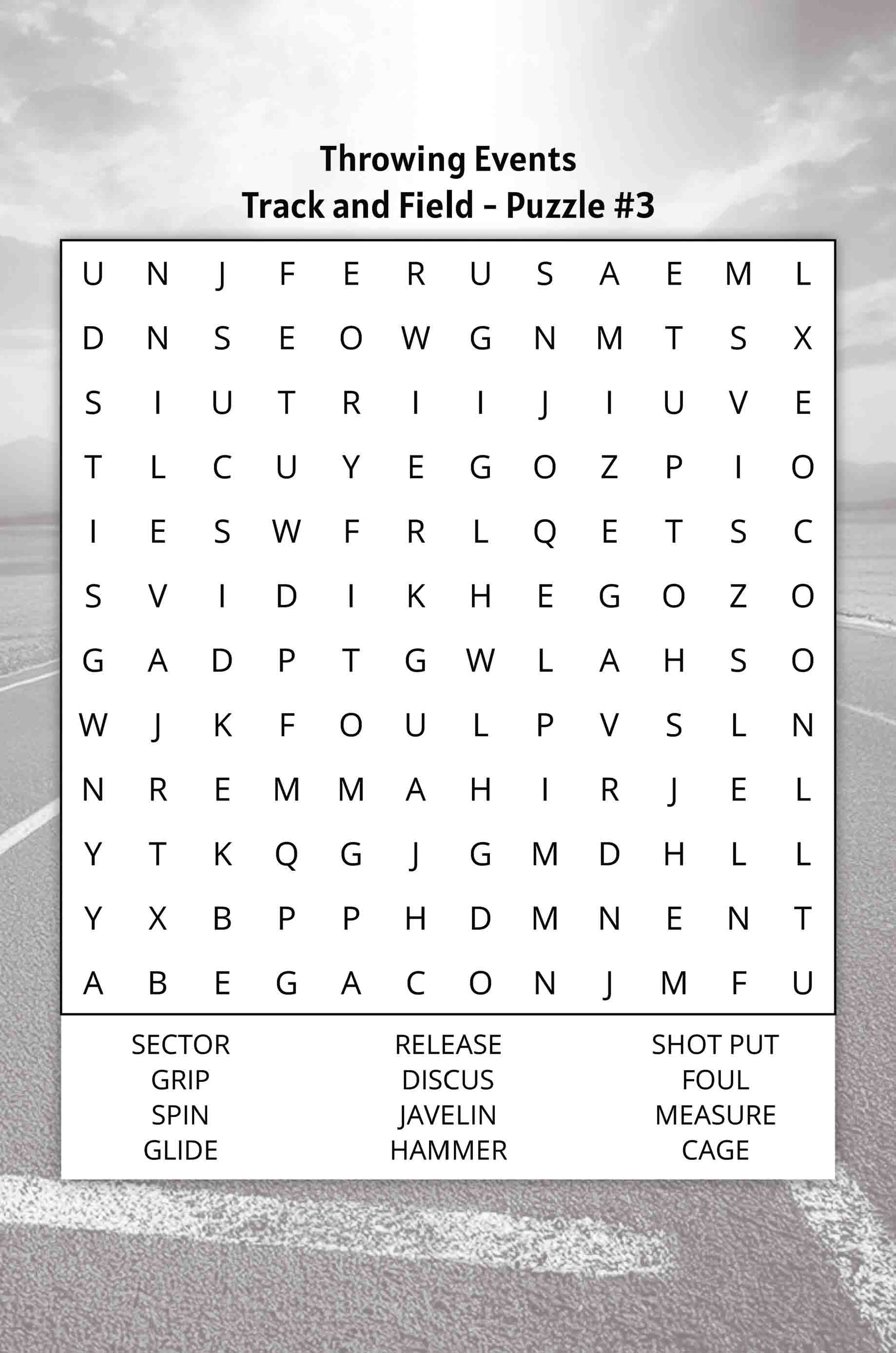 about five track and field word search puzzle throwing events discuss track and field