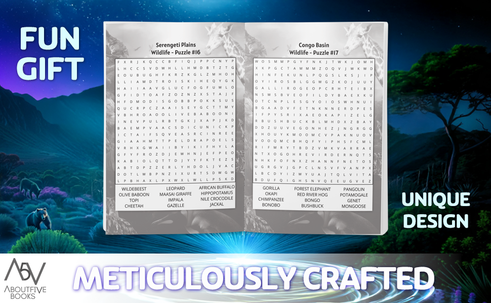 opened wildlife wordfind puzzle books showing african wildlife word search puzzles fun unique gift