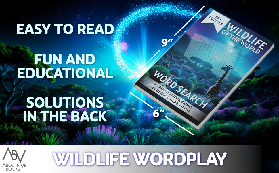 angled wildlife wordplay puzzle books showing 6x9 word search dimensions easy to read gift
