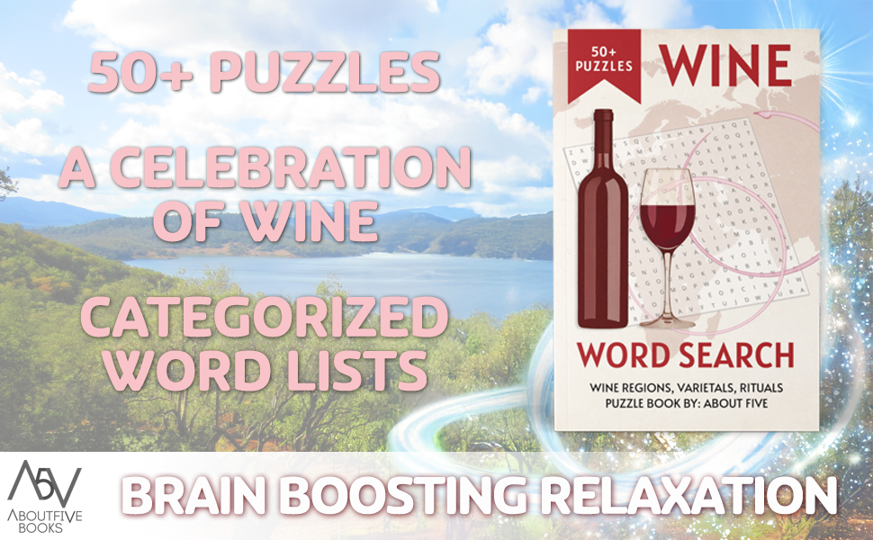 word search wine book 50+ puzzles categorized word lists brain boosting relaxation about five books