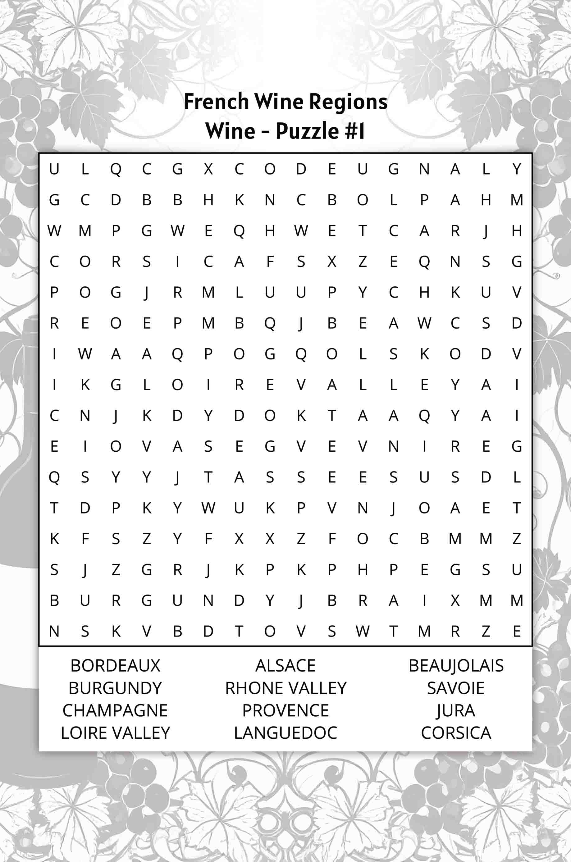 about five wine word search puzzle french wine regions