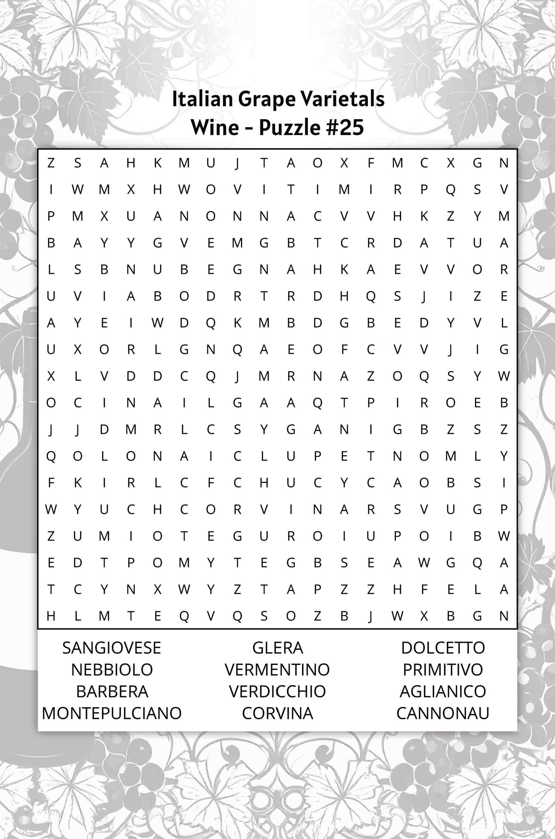 about five wine word search puzzle italian grape varietals