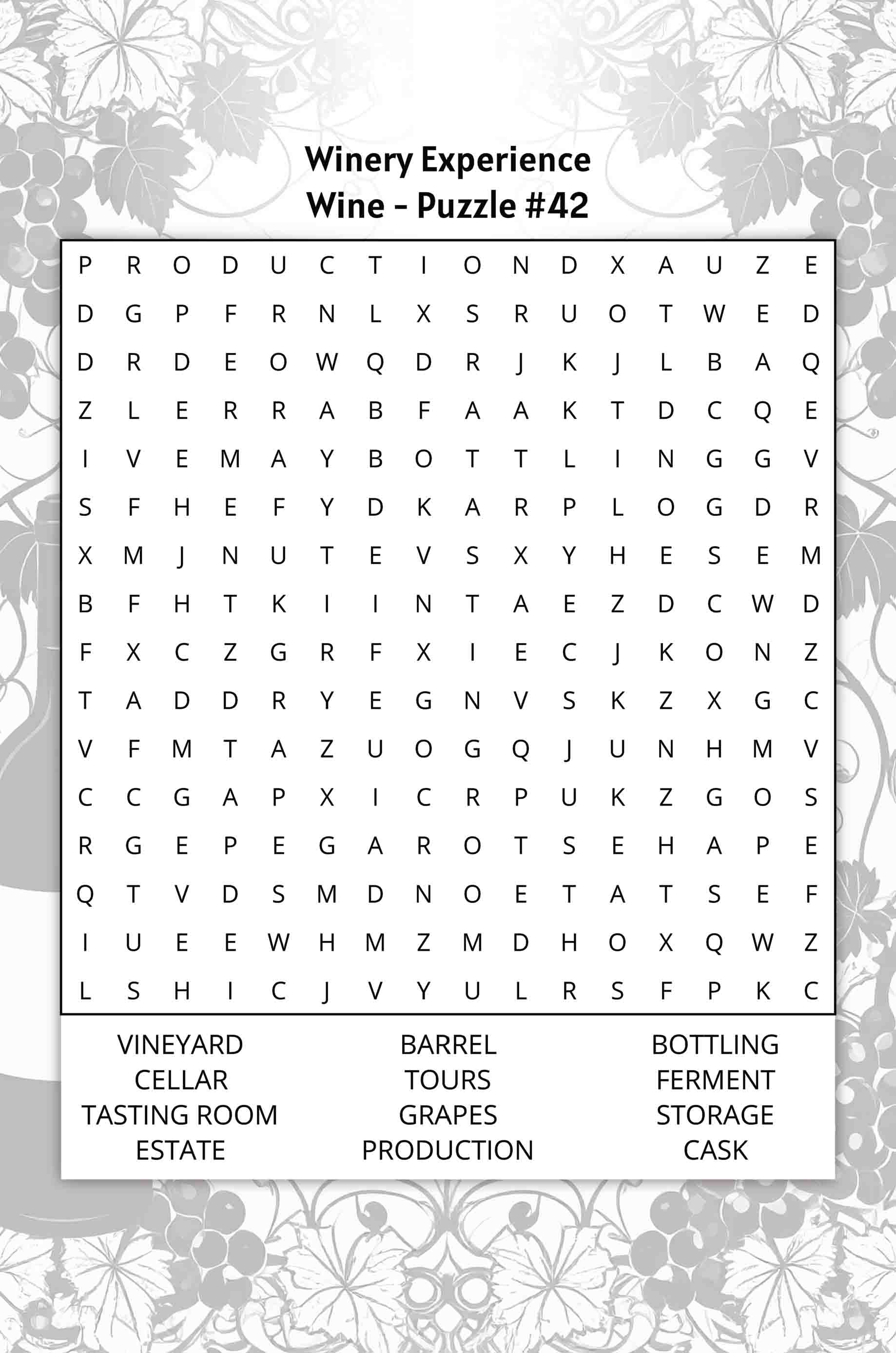 about five wine word search puzzle winery experience