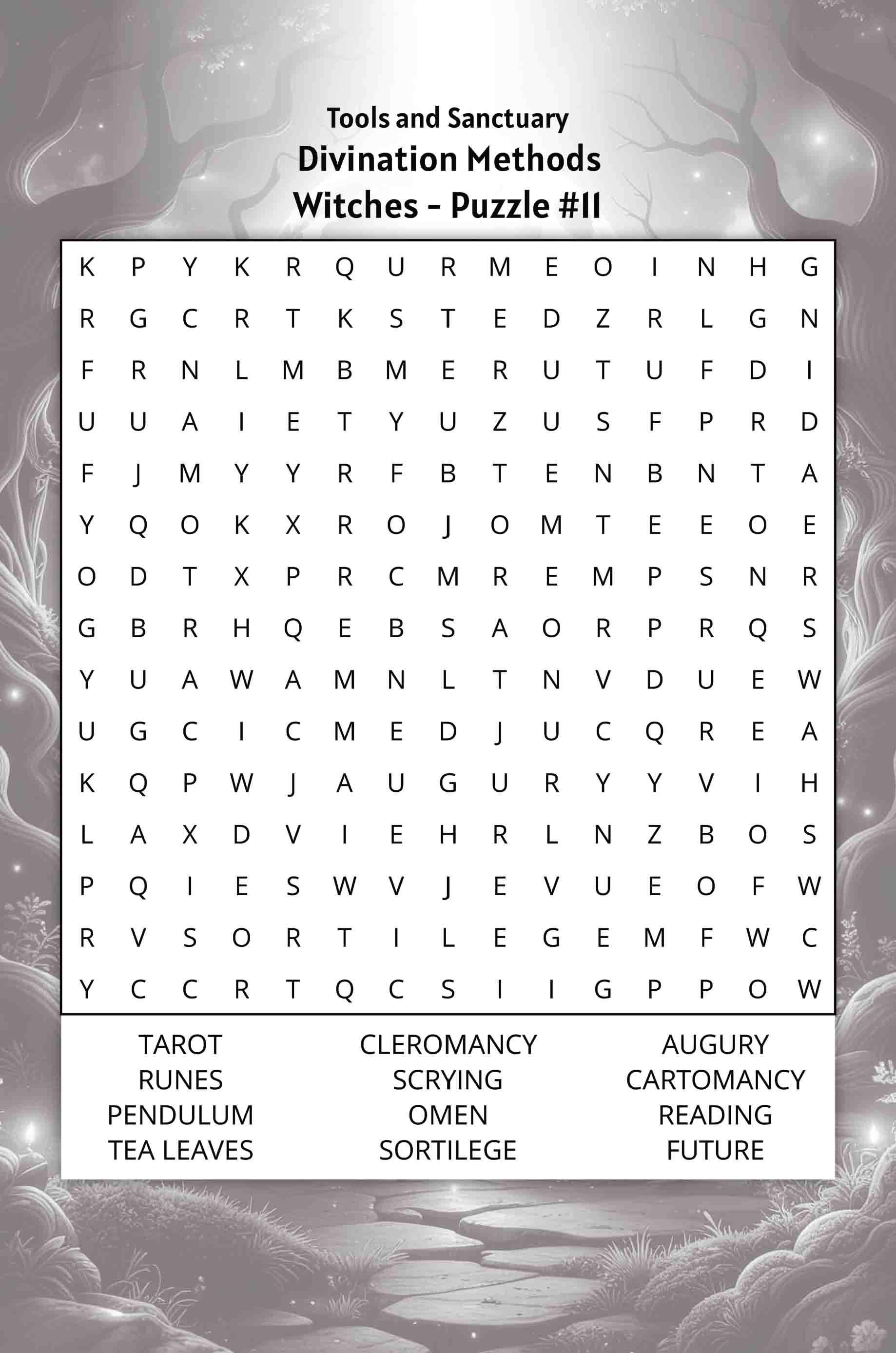 about five witches word search puzzle tools and sanctuary divination methods