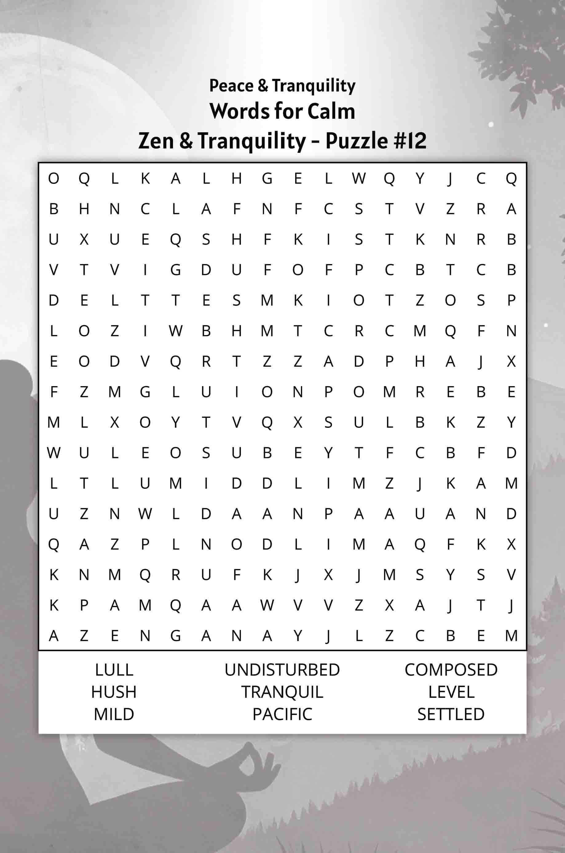 about five zen and tranquility word search puzzle peace tranquility words for calm