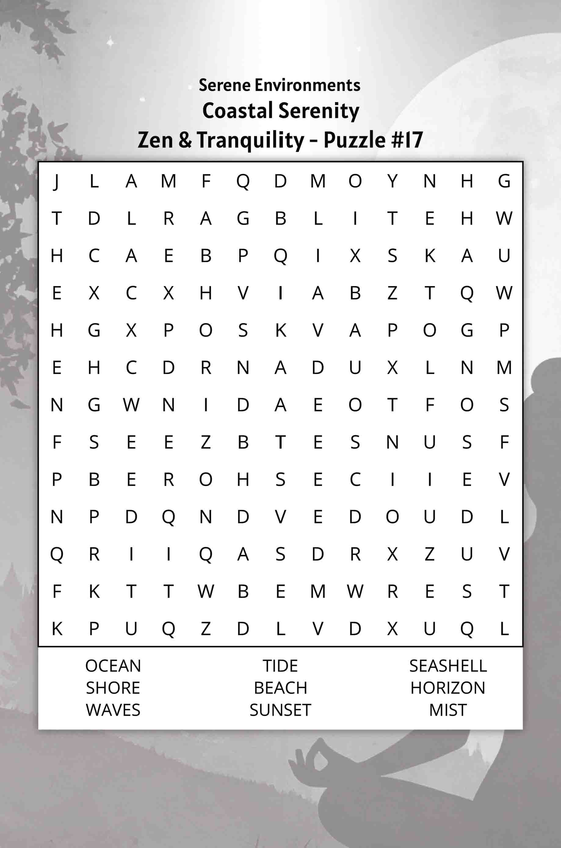 about five zen and tranquility word search puzzle serene environments coastal serenity