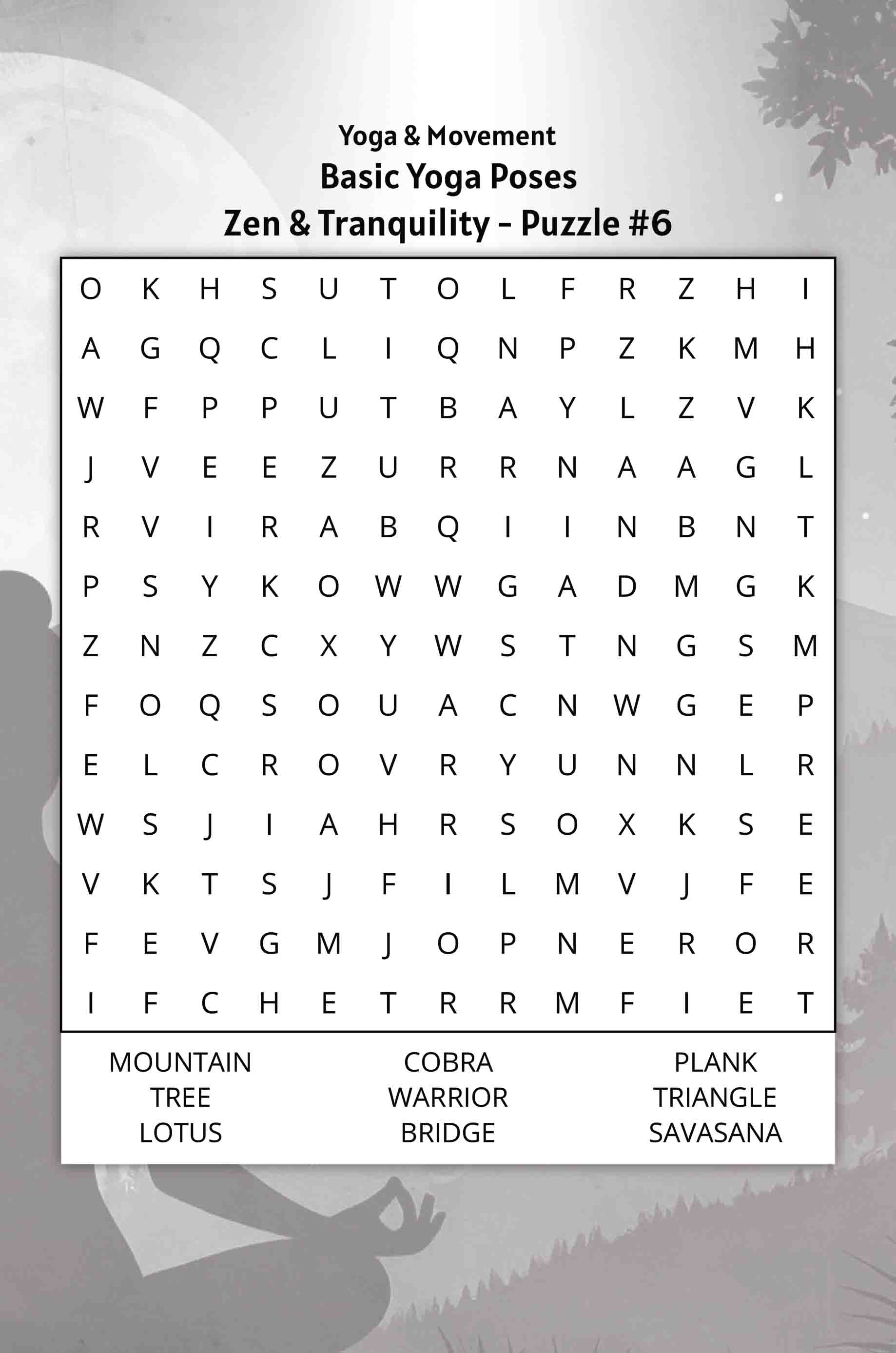 about five zen and tranquility word search puzzle yoga movement basic yoga poses