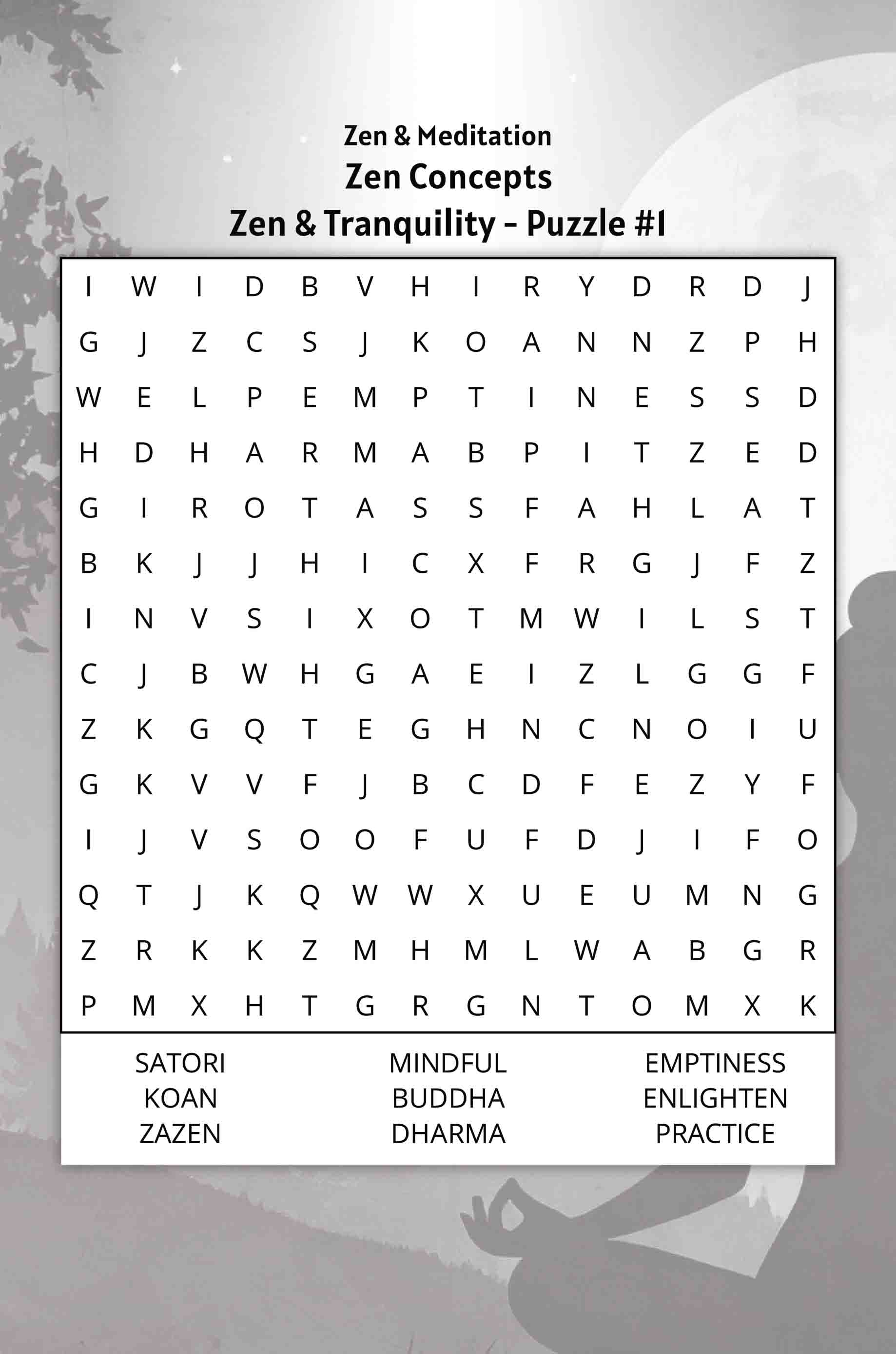 about five zen and tranquility word search puzzle zen meditation zen concepts